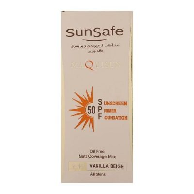 ضدآفتاب کرم پودری و پرایمری spf50 سان سیف انواع پوست بژ وانیلی حجم 40گرم